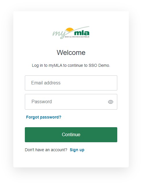 The myMLA SSO login form